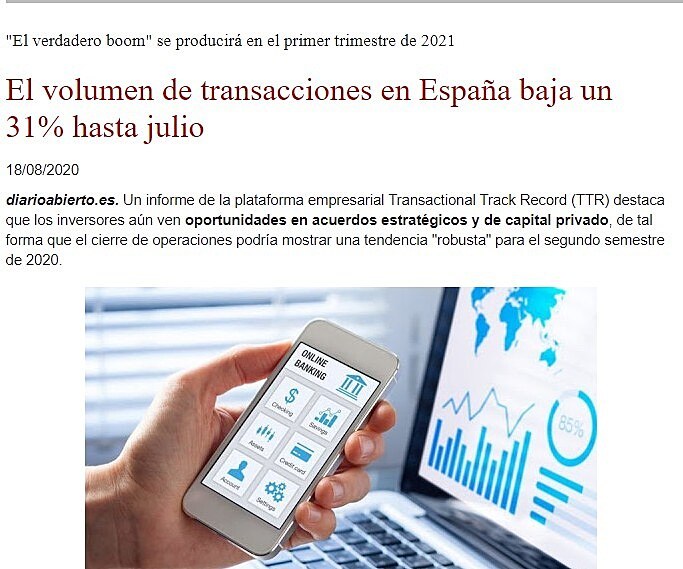 El volumen de transacciones en Espaa baja un 31% hasta julio